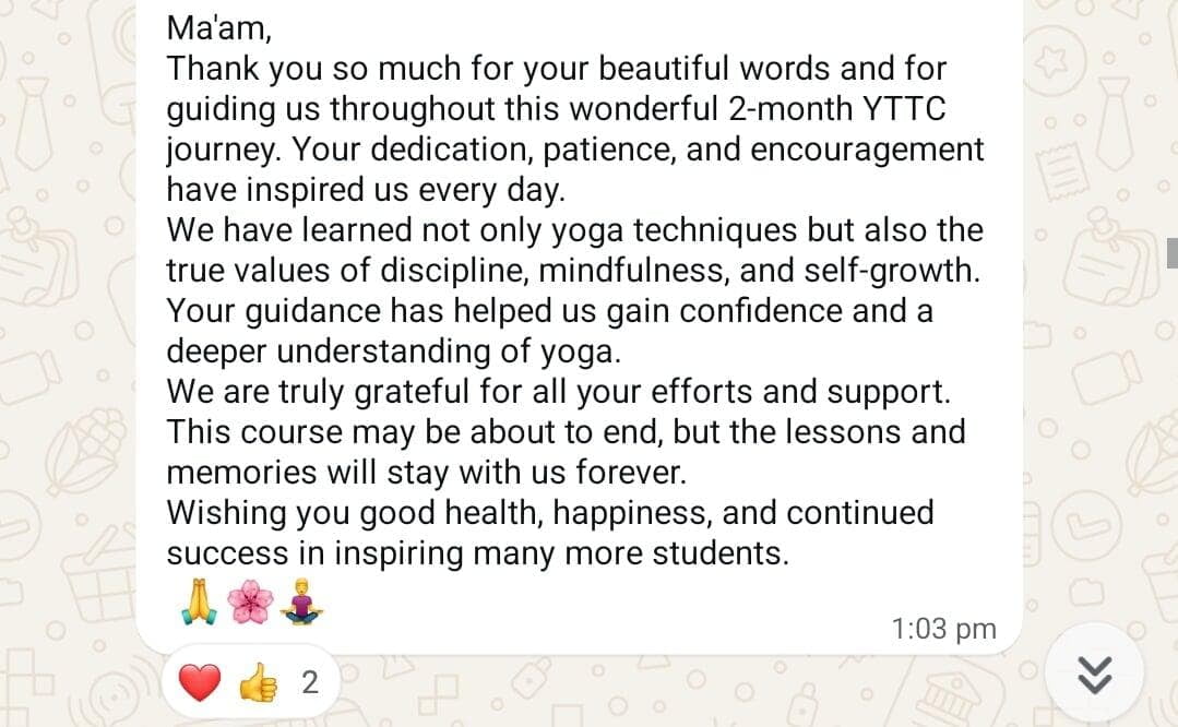 AVIYOG WhatsApp Testimonial during course shared by Students